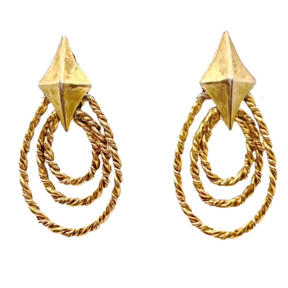 Vintage 1980s Gold Tone Twisted Rope Hoop Doorknocker Earrings